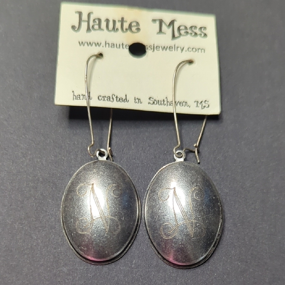 ❤️5/$25 🌟Haute Mess Silver Earrings Letter N
